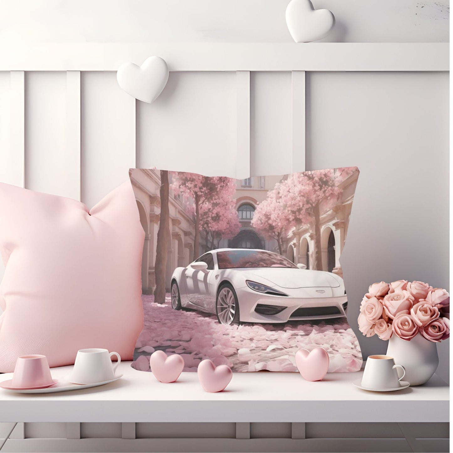 Spun Polyester Square Pillow, white exotic Lamborghini chic modern artwork stylish couch bed dorm room cushion entryway throw pillow display