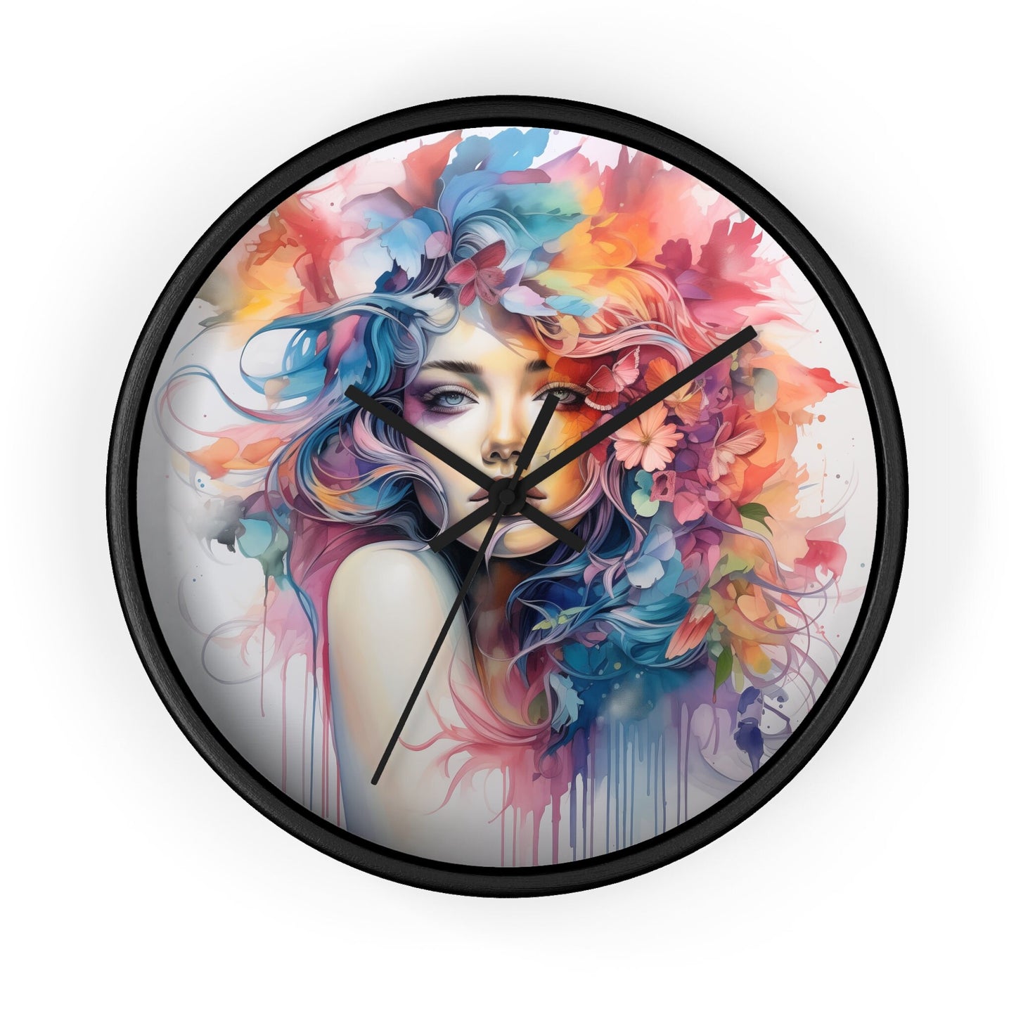 Wall Clock, Cool AI modern day home office restaurant beauty salon colorful female art wall clock design