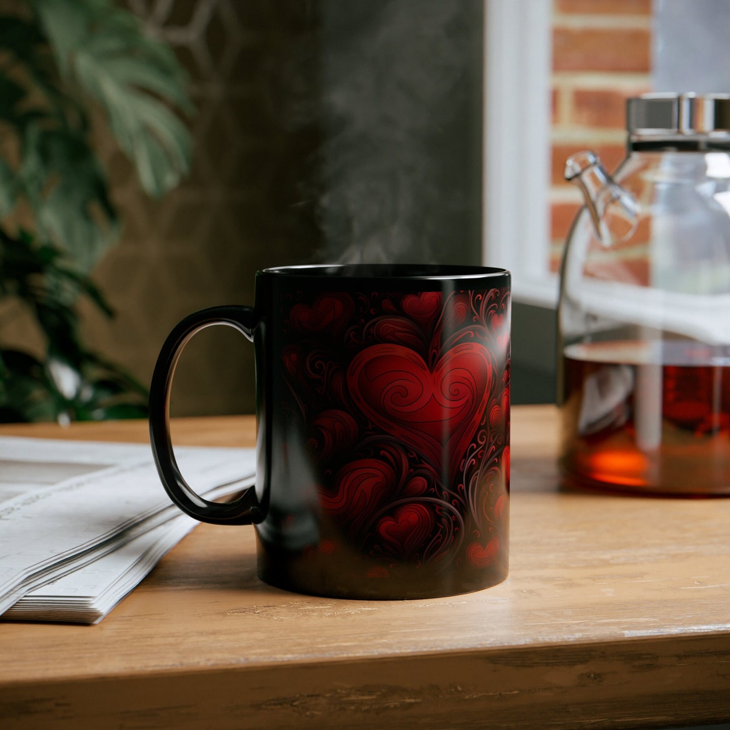 11oz Black Mug, Hot Valentines Mug, Love coffee Mug, Wife Valentines gift, Designed tea mug, Hot water Mug, gift for Lover