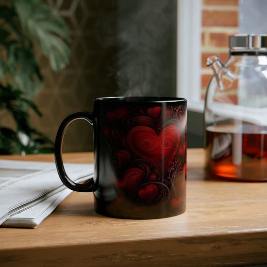 11oz Black Mug, Hot Valentines Mug, Love coffee Mug, Wife Valentines gift, Designed tea mug, Hot water Mug, gift for Lover The Aurora Touch