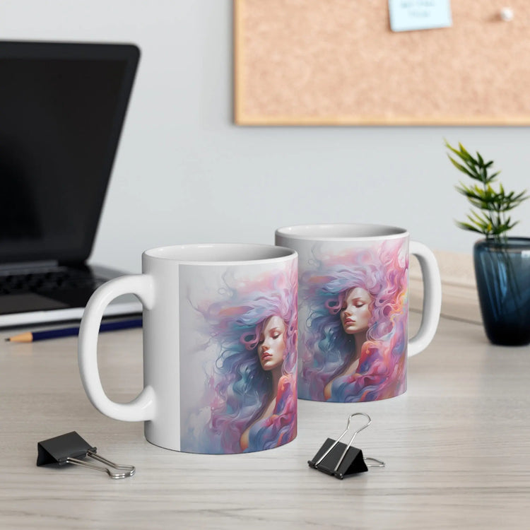 Ceramic Mug 11oz, Artful coffe mug, Art Deco Designs, Women Portrait, Designer mug, MultiColor gift item, Eccentric Mug, Unique gift The Aurora Touch