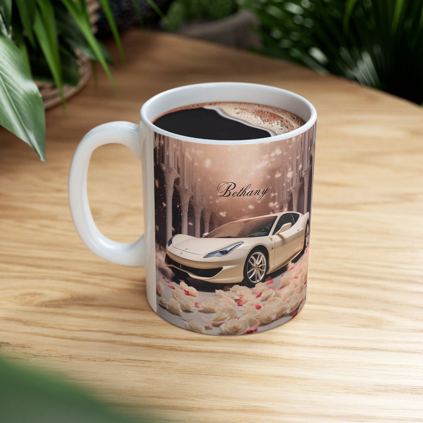 Ceramic Mug 11oz, Personalized Valentine gift, creme Ferrari portrait, sophisticated stylish mug, gift for sweetheart, Classy Coffee Cup