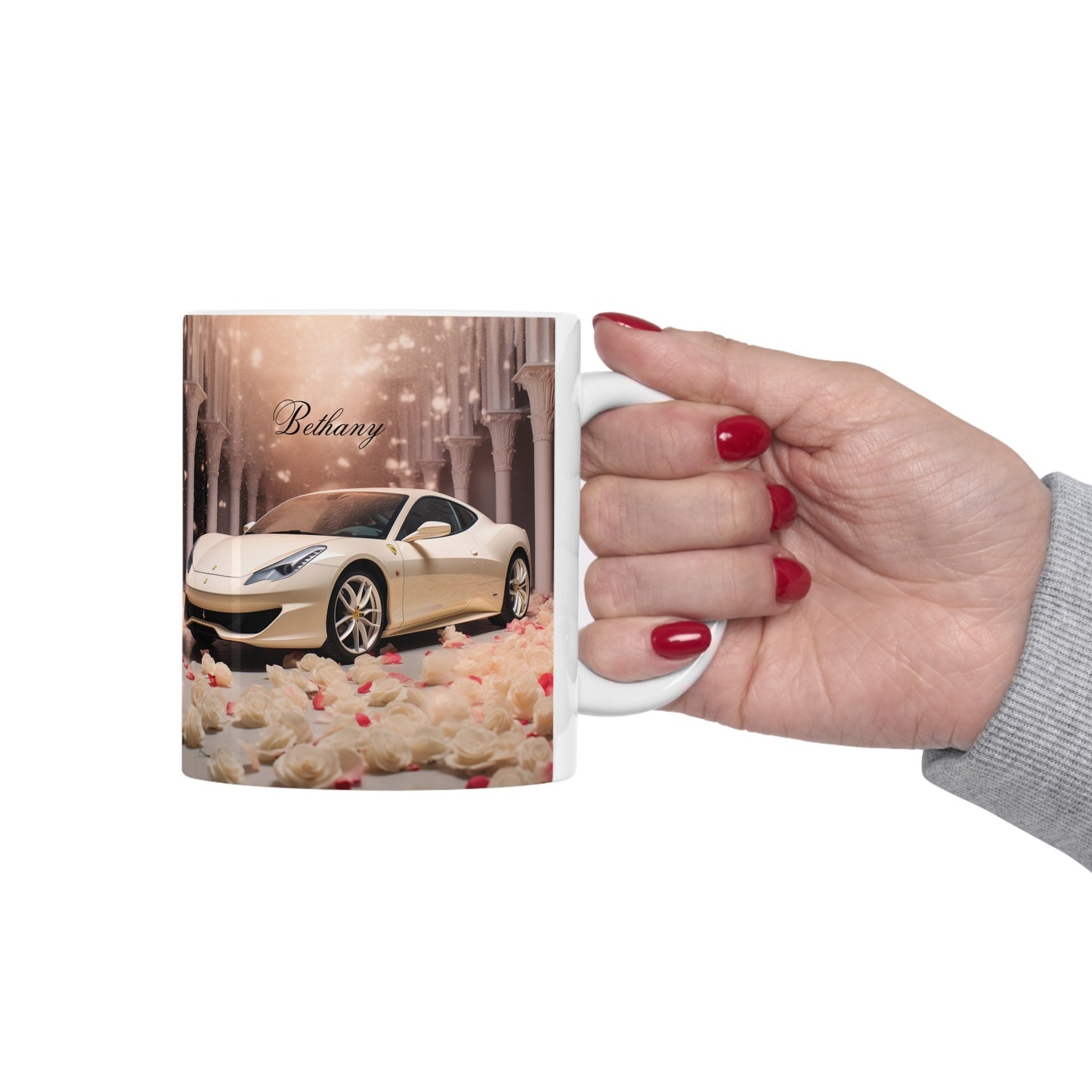 Ceramic Mug 11oz, Personalized Valentine gift, creme Ferrari portrait, sophisticated stylish mug, gift for sweetheart, Classy Coffee Cup
