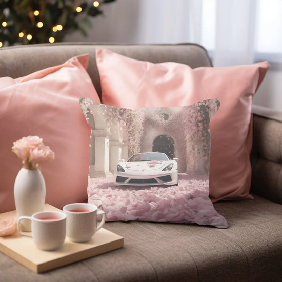 Spun Polyester Square Pillow, White Lamborghini portrait, Throw cushion, Designer pillow, Couch pillow, Bench pillow, Home Interior Decor