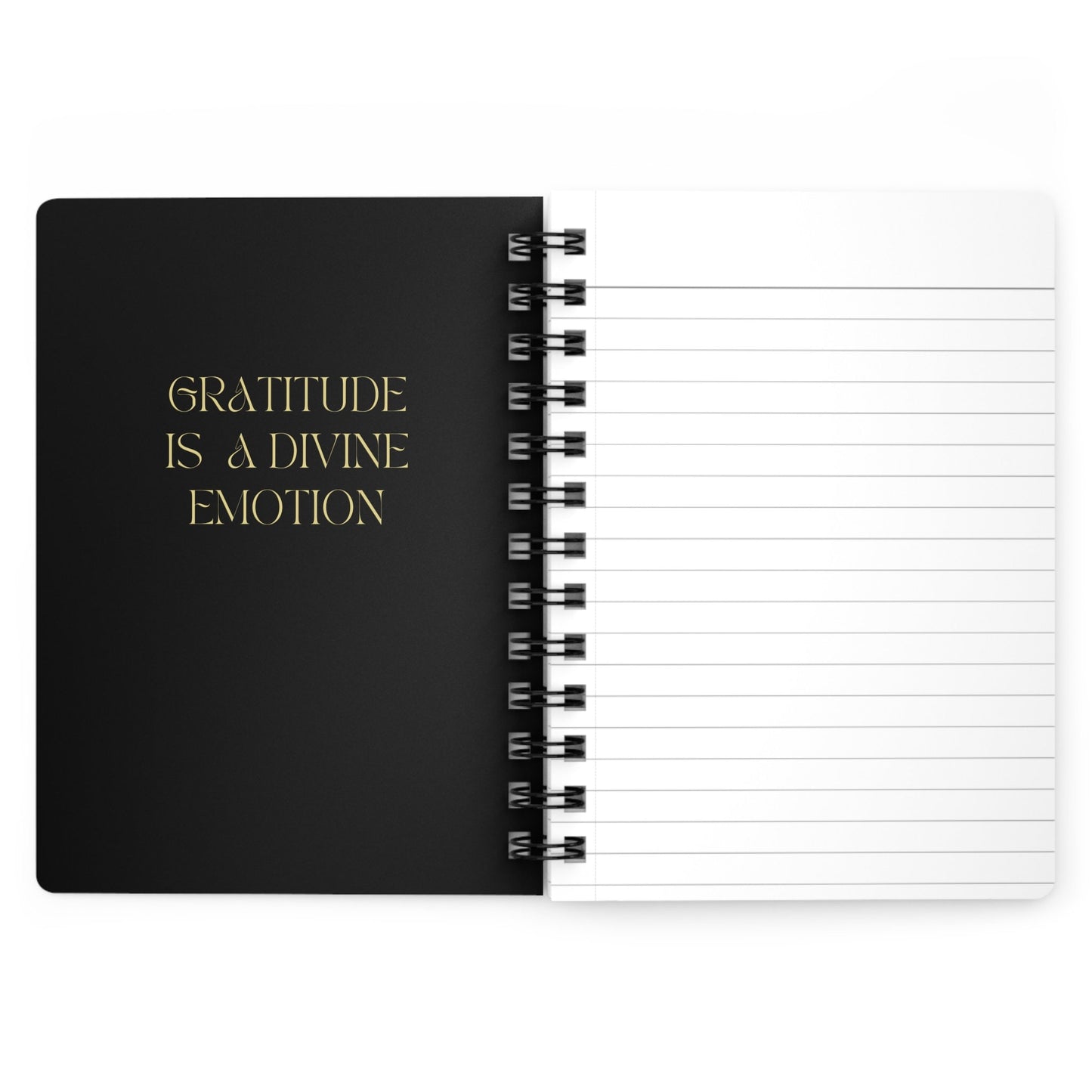 Spiral Bound Journal, black and gold gratitude empowering personal inspirational thoughtful handwriting Notebook