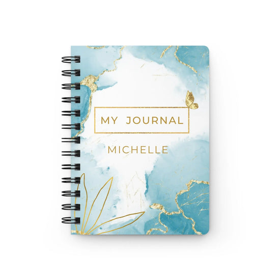 Spiral Bound Journal, personalized daily journal, Blue and Gold notebook, Affirmation notepad, Nightly dream Journal, Daily diary The Aurora Touch