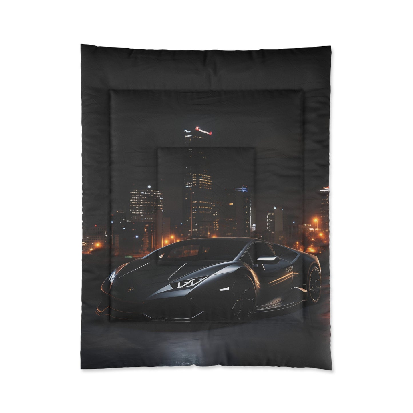 Comforter, matte black Lamborghini stylish bed spread large fluffy quilted coverlet blanket great for Teen room decor