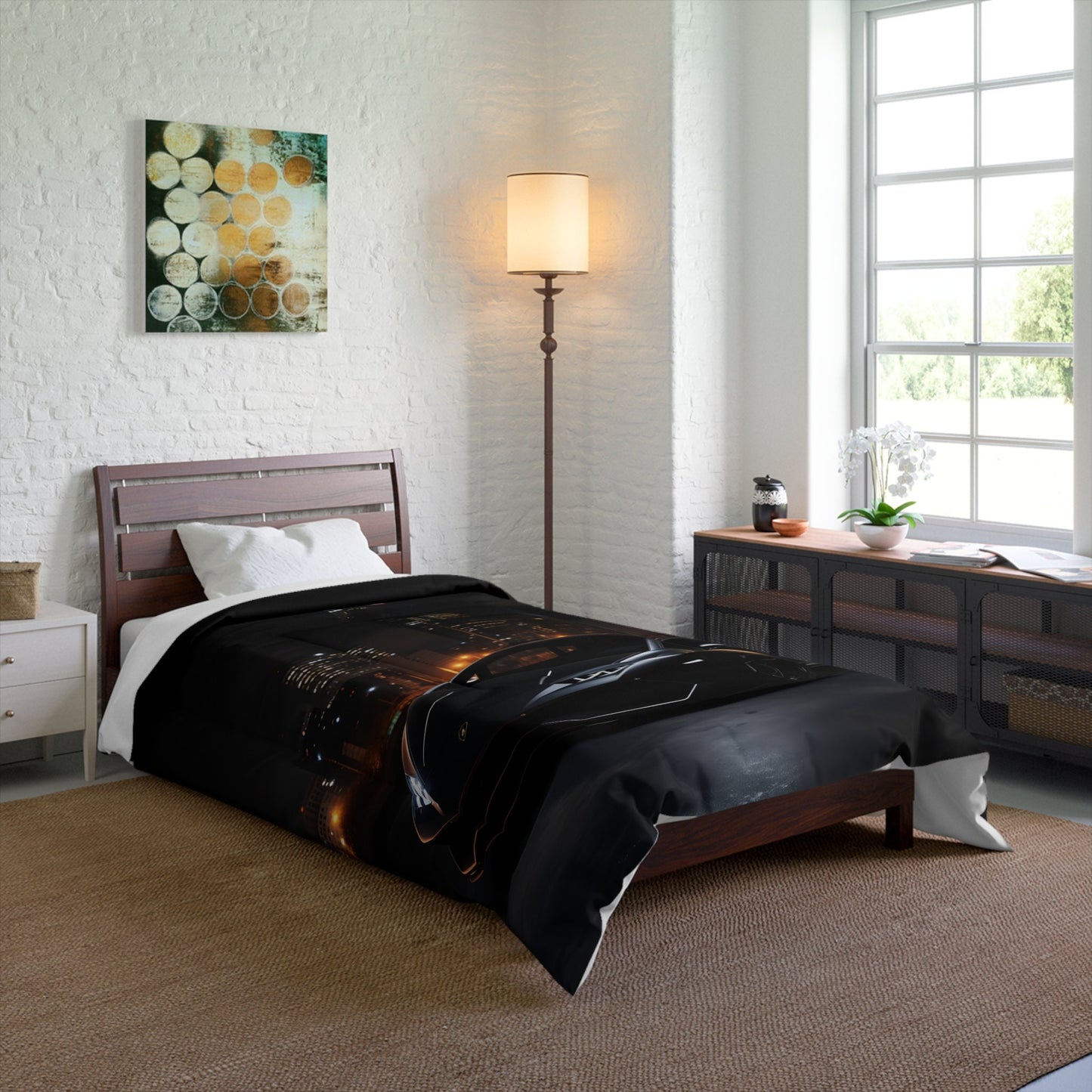 Comforter, matte black Lamborghini stylish bed spread large fluffy quilted coverlet blanket great for Teen room decor