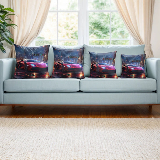 Spun Polyester Square Pillow, personalized red Lamborghini designer modern home living area teen room throw accent pillow The Aurora Touch