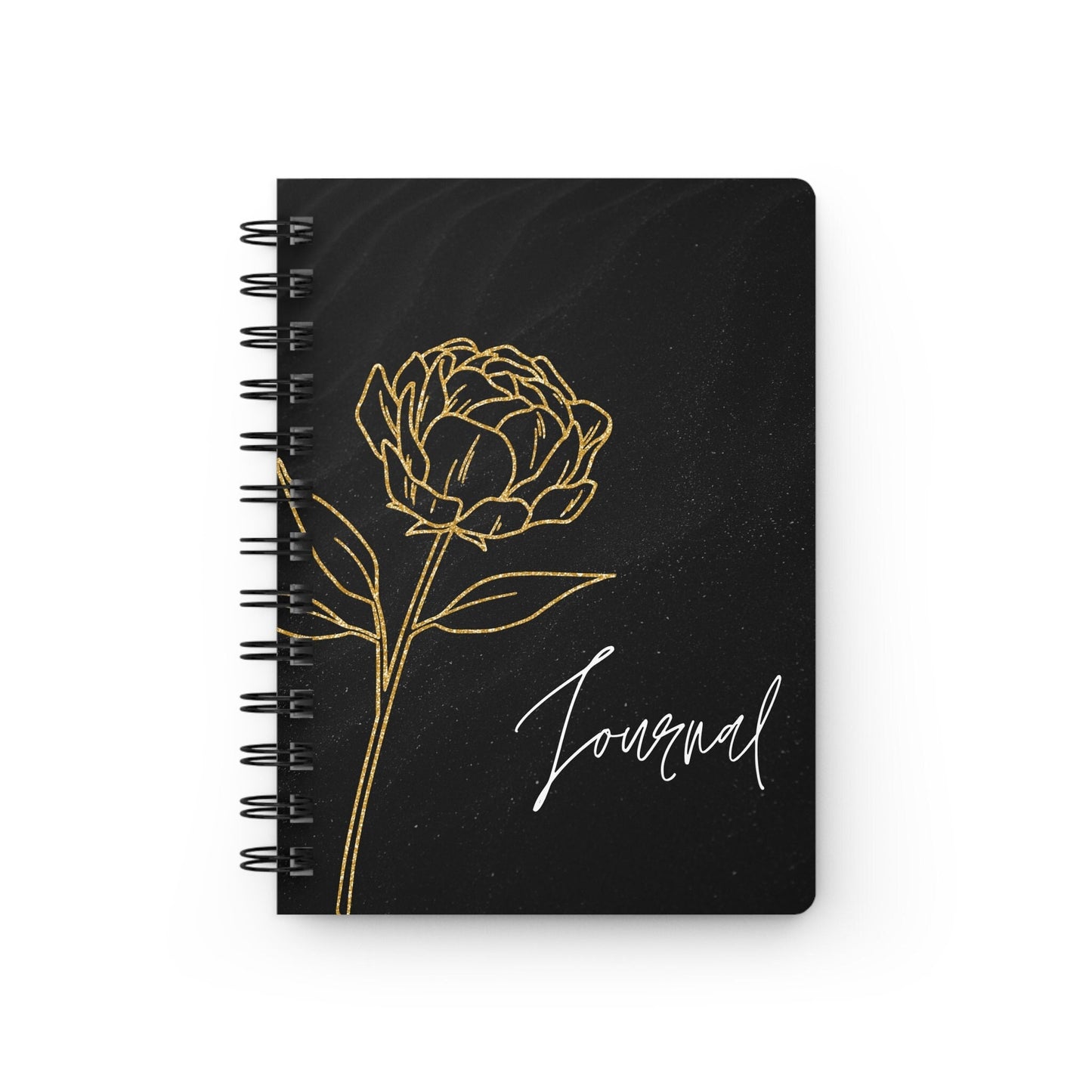 Spiral Bound Journal, Black and Gold Journal, Motivational Journal, Gold Flower Notebook, Stylish writing Notebook, Spiral Notepad