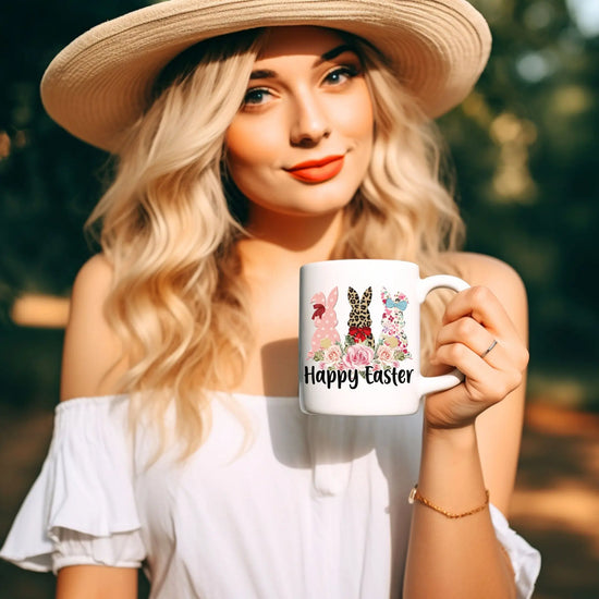 Ceramic Mug, 11oz, Easter Coffee Mug, Festive Bunny Mug, Hot Beverage cup, Spring time gift idea, Grandma hot tea mug