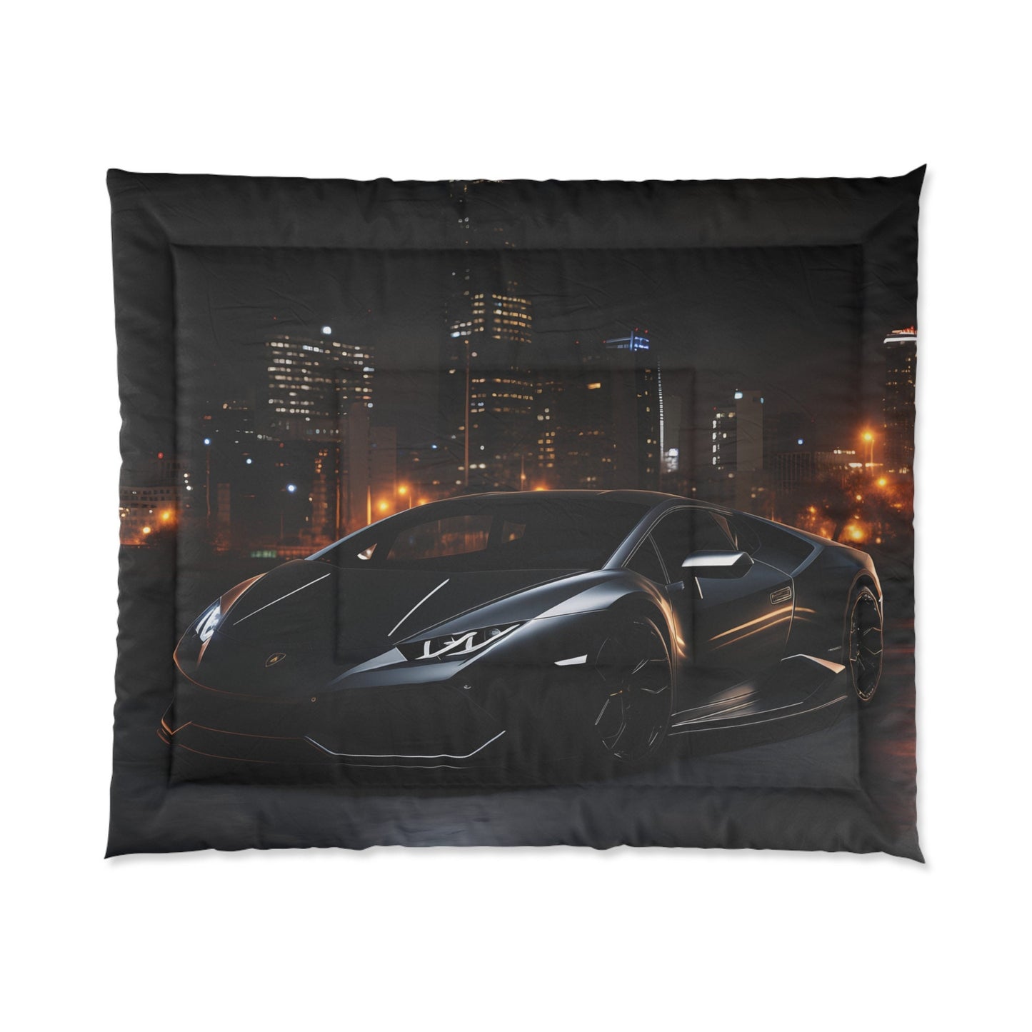 Comforter, matte black Lamborghini stylish bed spread large fluffy quilted coverlet blanket great for Teen room decor