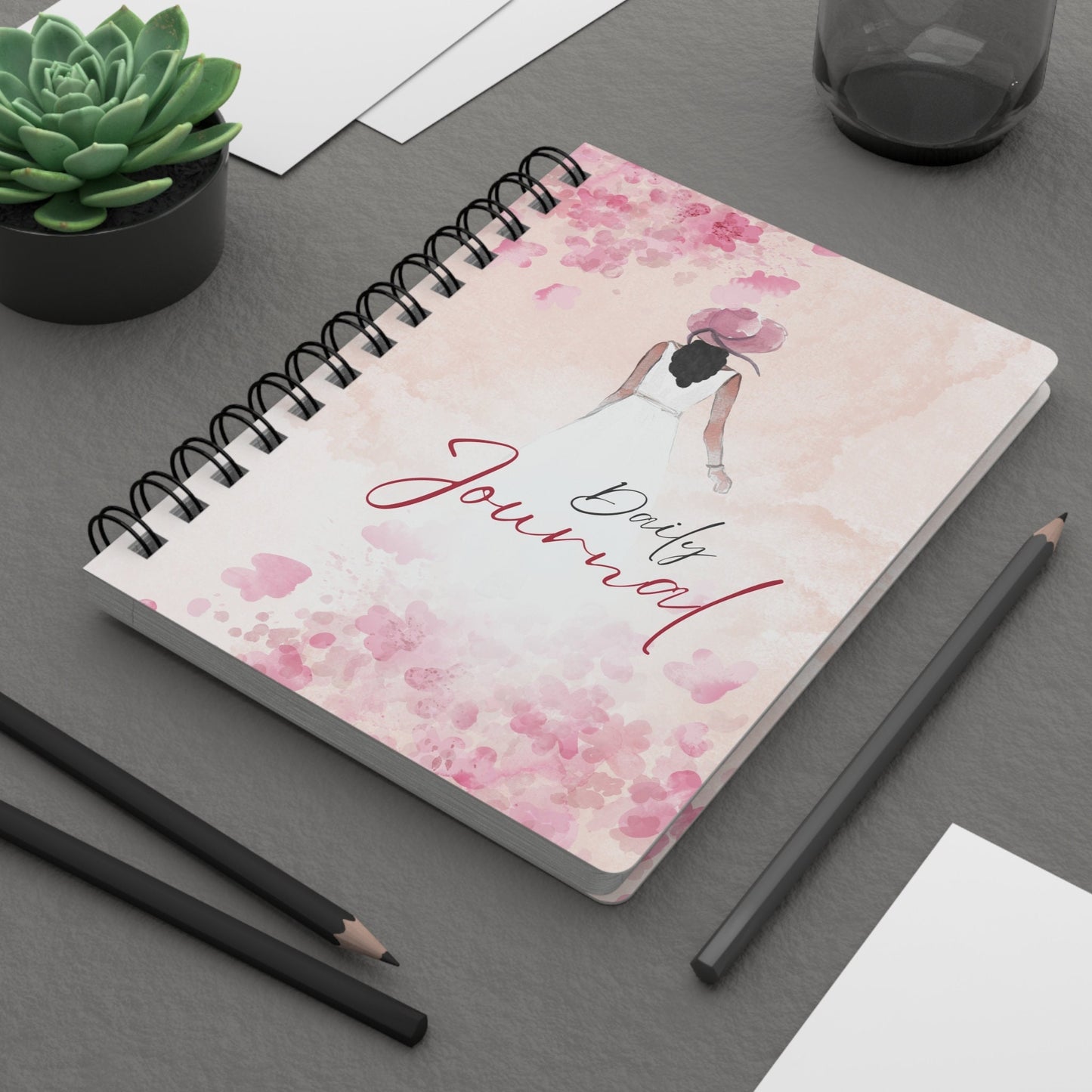 Spiral Bound Journal, pretty pink daily journal, Diary of the Day, Thoughtful writing book, Daily Inspirations, Affirmation Journal