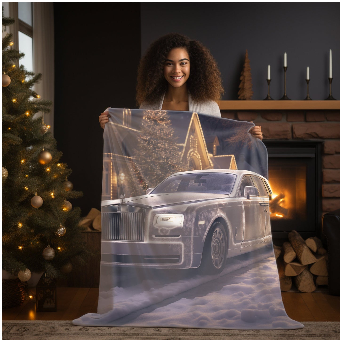 Velveteen Plush Blanket, Luxury Rolls Royce Soft Cozy Bedroom Decor Boy Gift Man Cave Blanket, Xmas Holiday Bed Blanket