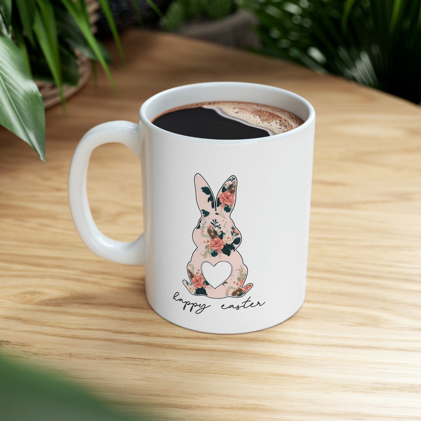 Ceramic Mug, 11oz,Easter Bunny Coffee Mug, Pretty Springtime Mug, Minimilist gift item, subtle sweet designs, Easter Holiday Kitchenware