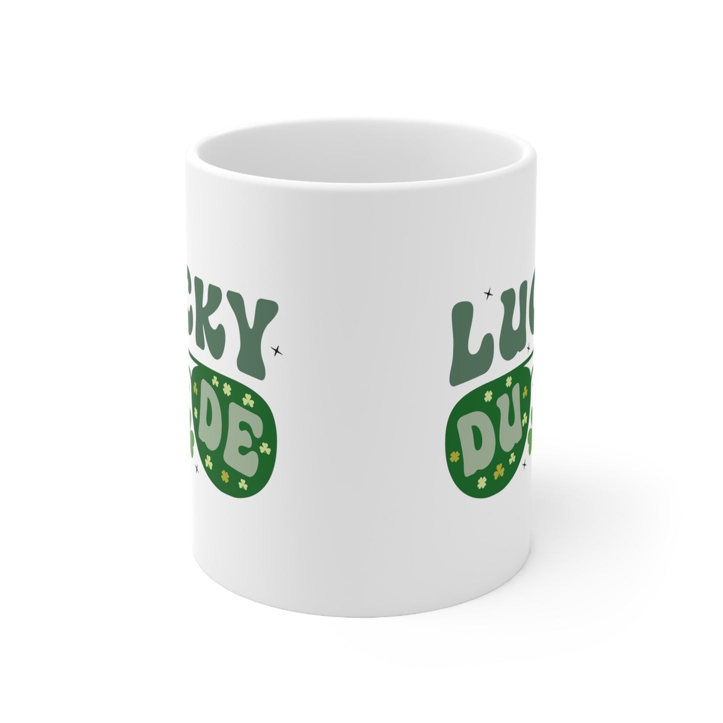 Ceramic Mug 11oz, Lucky Dude St Pattys Day Mug, Green Clover Coffee Mug, Shamrock Lucky Male Mug, Festive Holiday Cup