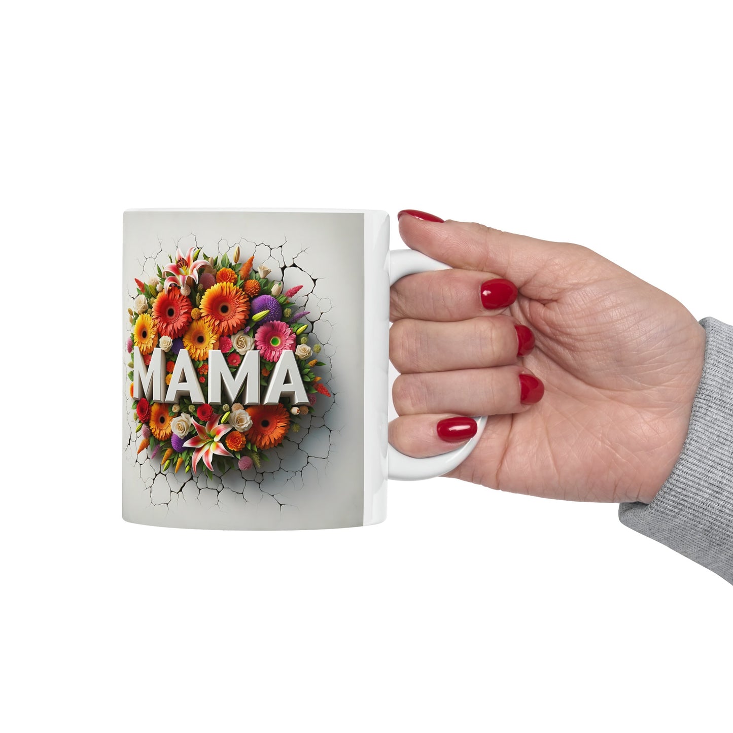 Ceramic Mug, 11oz, 3D Mama brightt floral 2 sided love print casual coffee tea everyday designer kitchen home decor cup