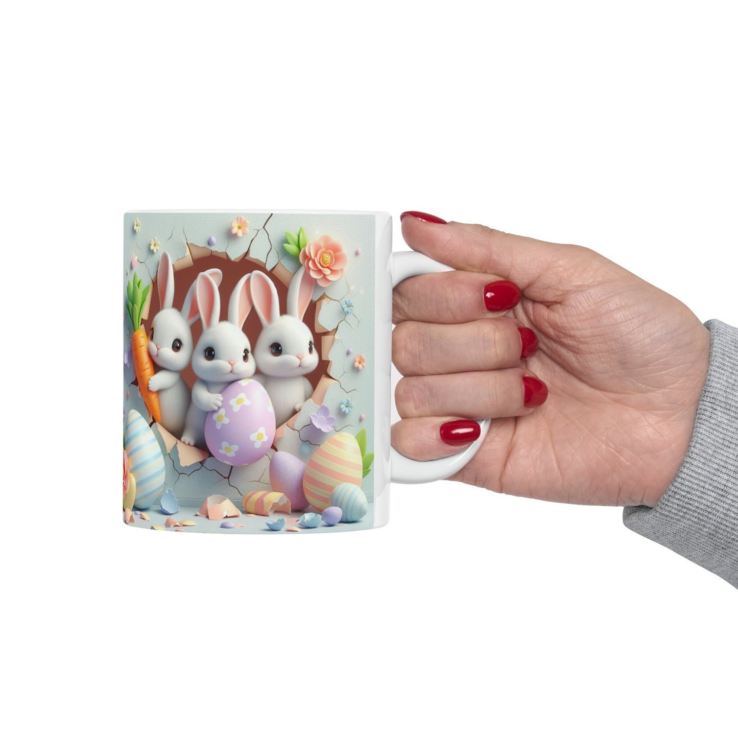 Ceramic Mug, 11oz, 3D Bunny Easter Mug, Decorative Spring tea cup, Easter Holiday Design, adorable Mom gift, Kitchen decor