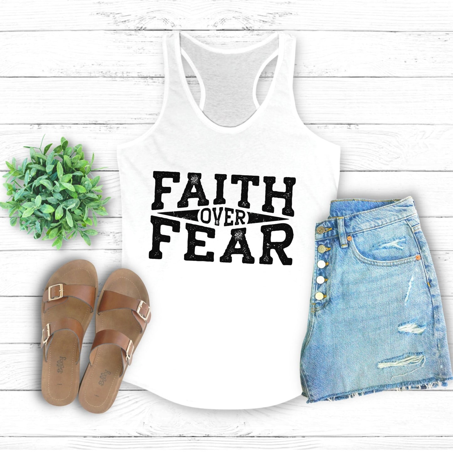 Women's positive tank top, Women faith over fear strong independent female positive message girl summer casual jeans shorts daily shirt