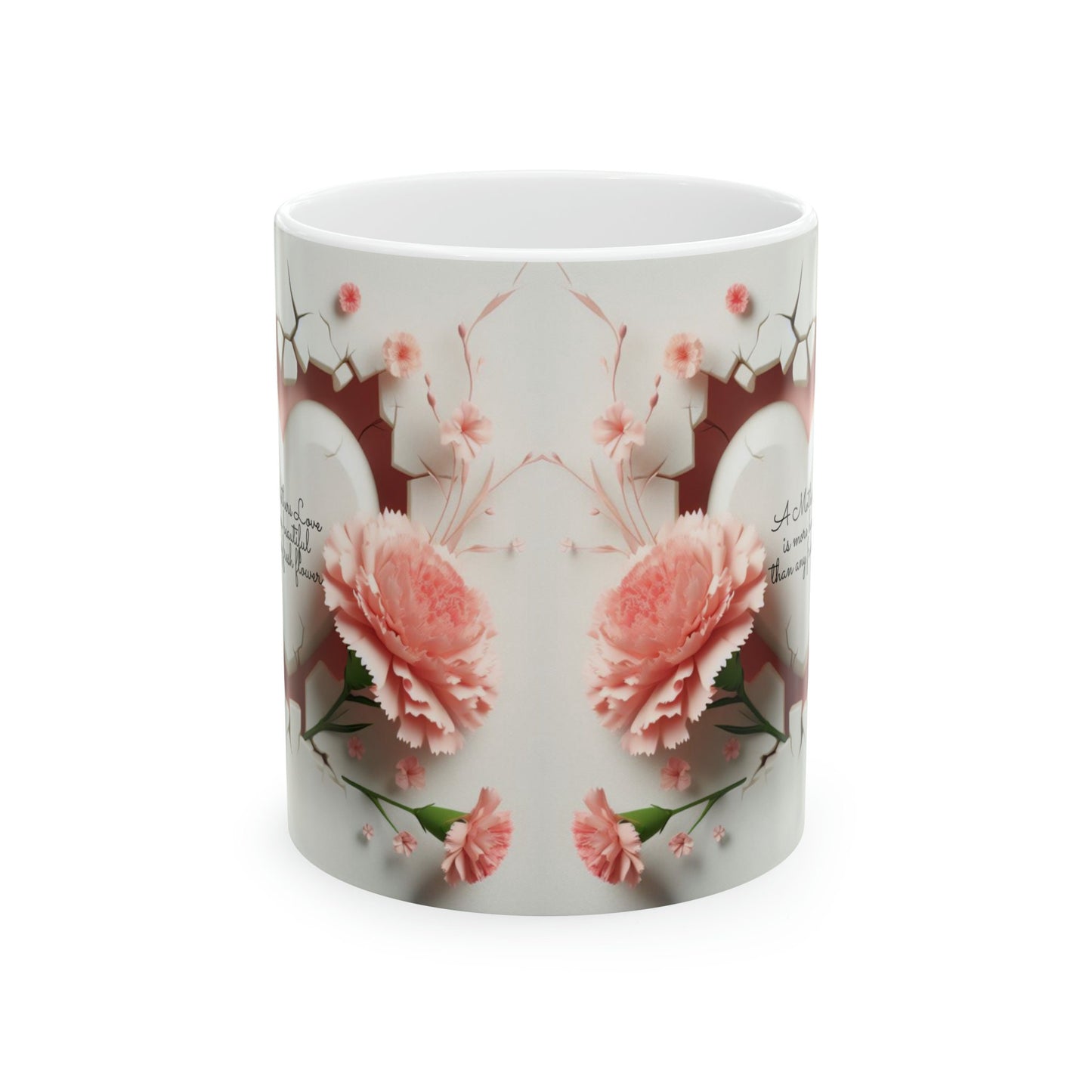 Ceramic Mug, 11oz, beautiful 3D Mothers Day Mug, Carnation pink coffee mug, Stylish Modern mug for Mom, great Mother's Day gift