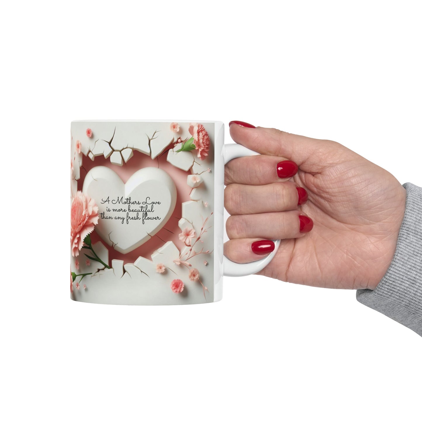 Ceramic Mug, 11oz, beautiful 3D Mothers Day Mug, Carnation pink coffee mug, Stylish Modern mug for Mom, great Mother's Day gift