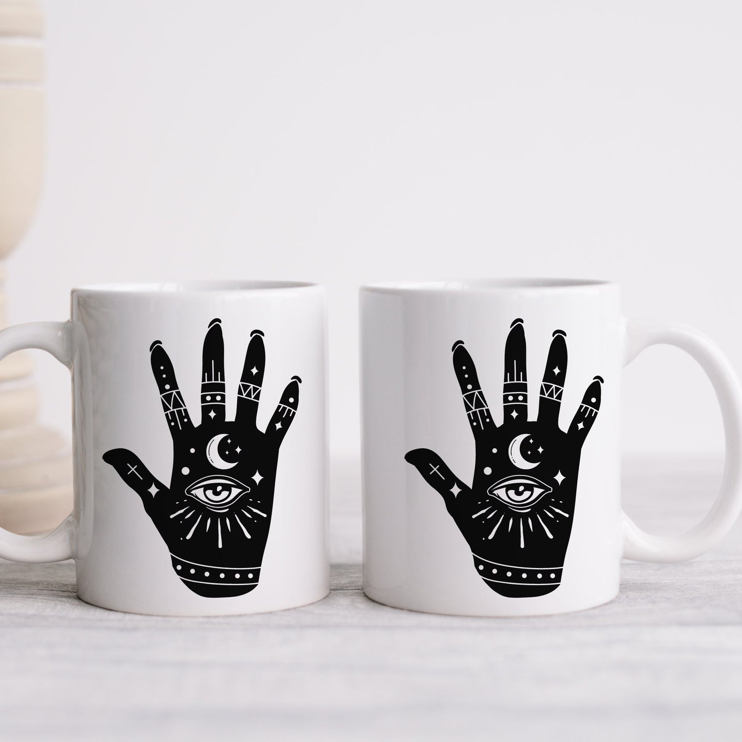 Celestial Ceramic Mug 11oz | Moon on Hand Astrological Design | Mystical & Lucky Coffee Tea Cup | Psychic Kitchen Mug | Celestial Coffee Mug