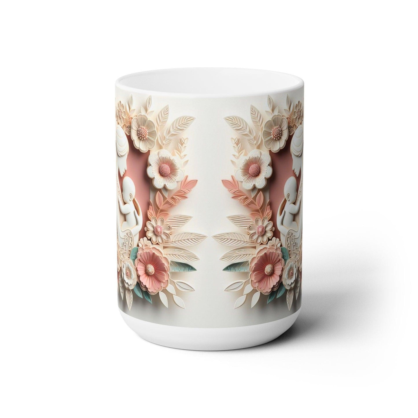 Ceramic Mug 15oz, Madonna and Child beautiful pastel floral mother baby coffee tea decorative baby shower gift