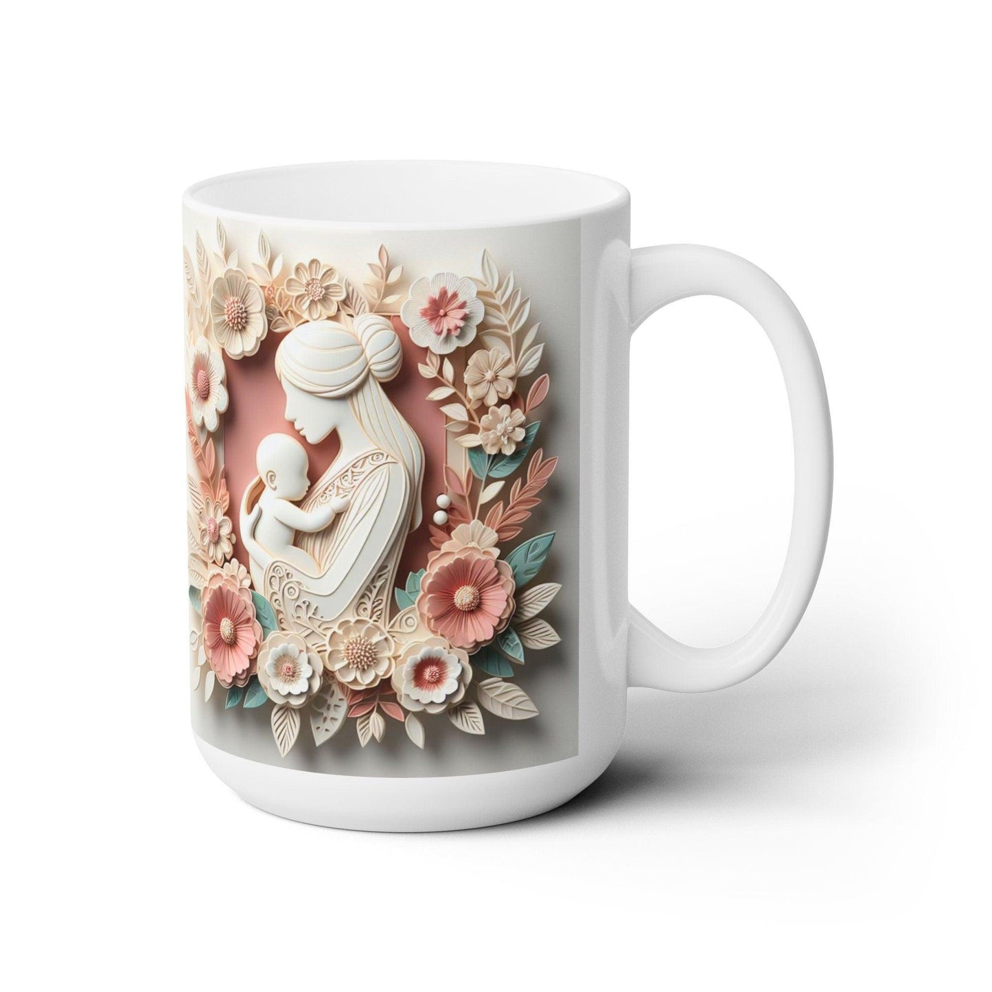Ceramic Mug 15oz, Madonna and Child beautiful pastel floral mother baby coffee tea decorative baby shower gift