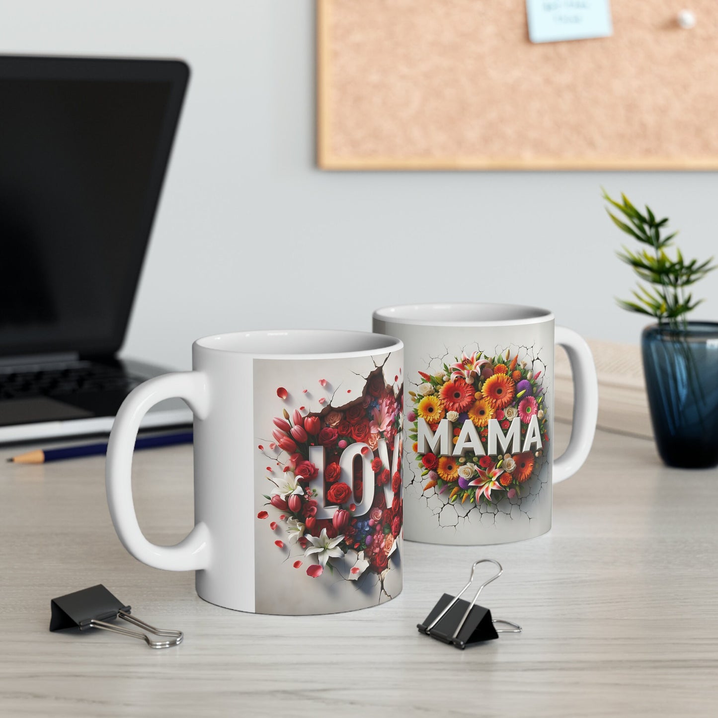 Ceramic Mug, 11oz, 3D Mama brightt floral 2 sided love print casual coffee tea everyday designer kitchen home decor cup
