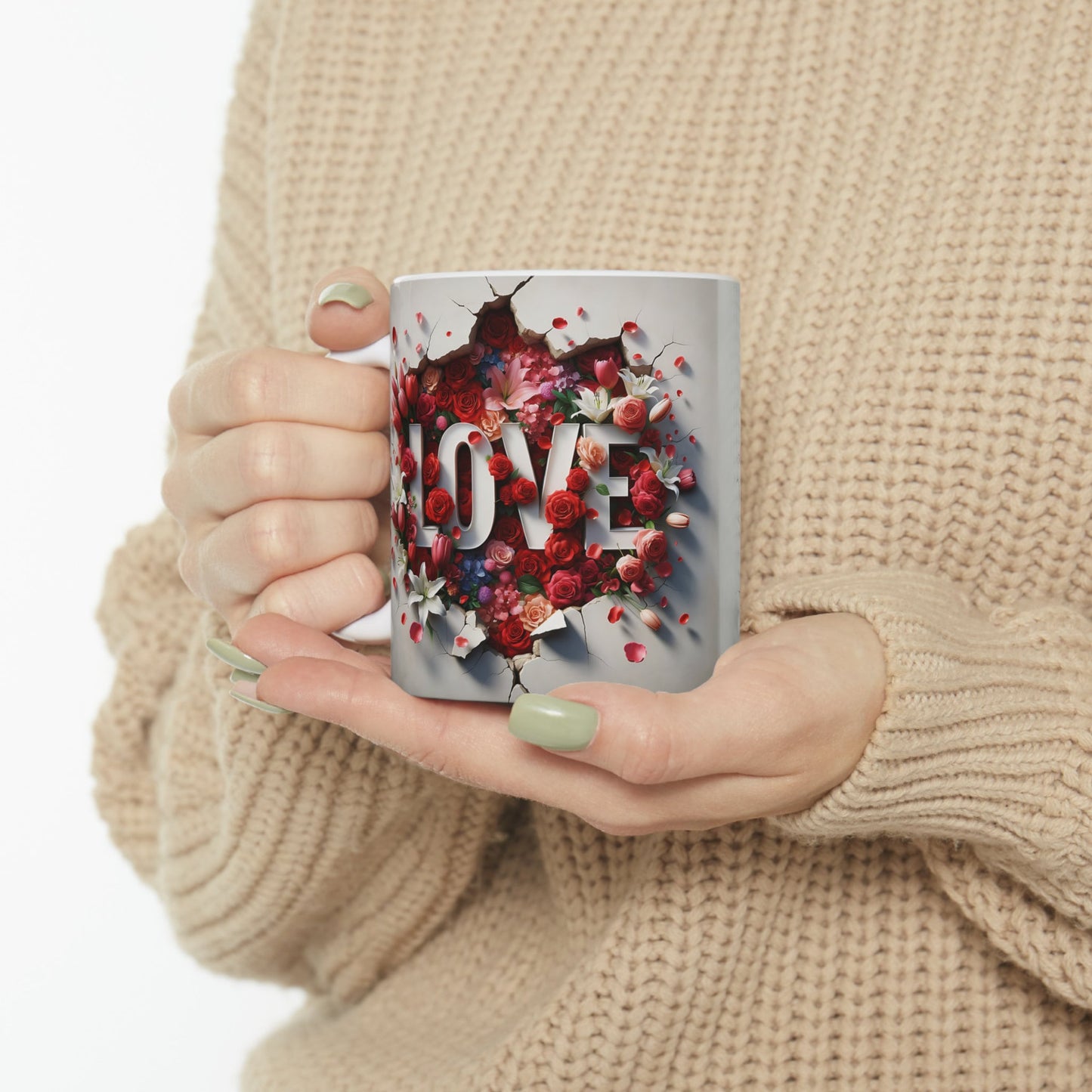 Ceramic Mug, 11oz, 3D Mama brightt floral 2 sided love print casual coffee tea everyday designer kitchen home decor cup