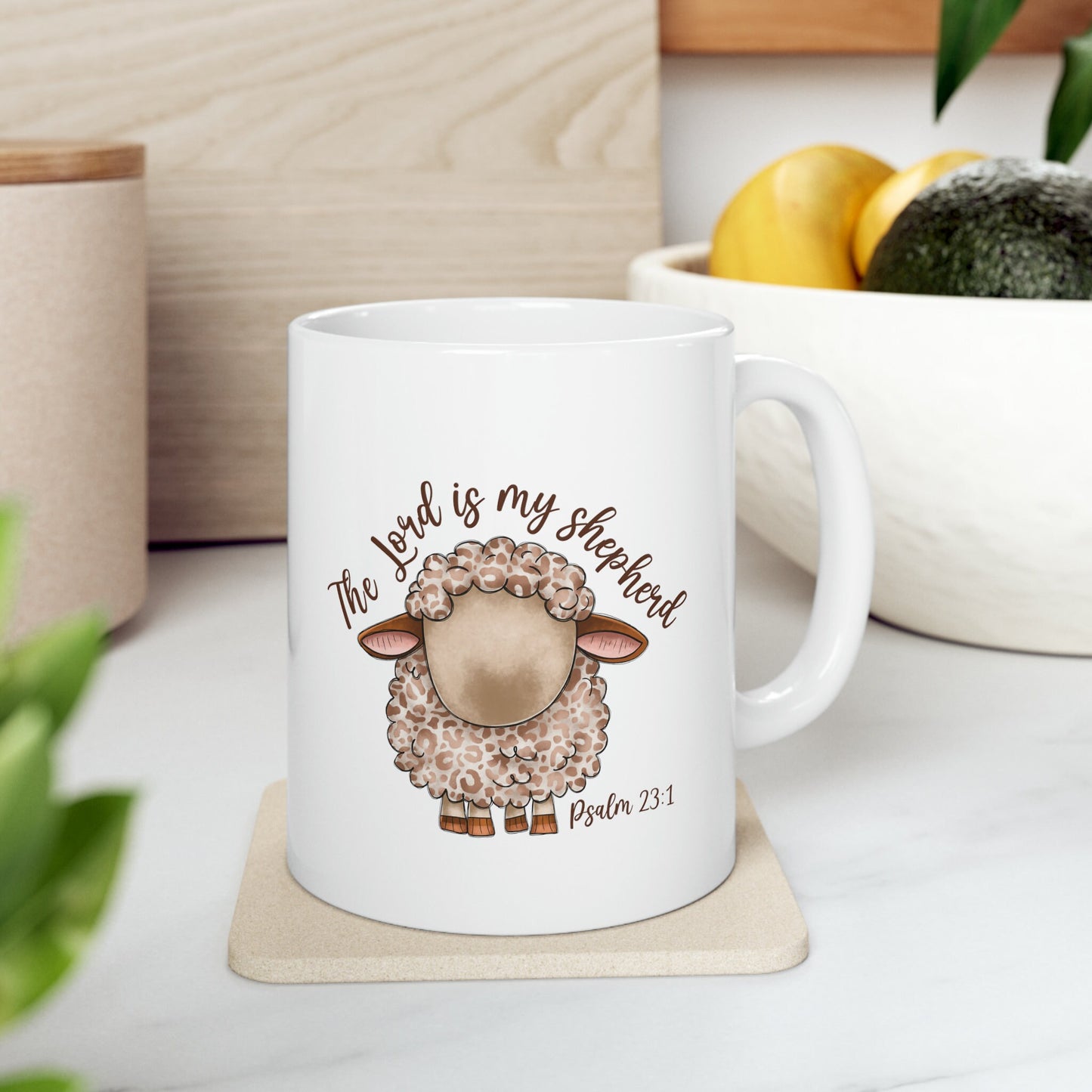 Ceramic Mug, 11oz, Lord is my Shepard bible verse affirmation Christian faith empowering inspiring coffee tea hot chocolate cup decor