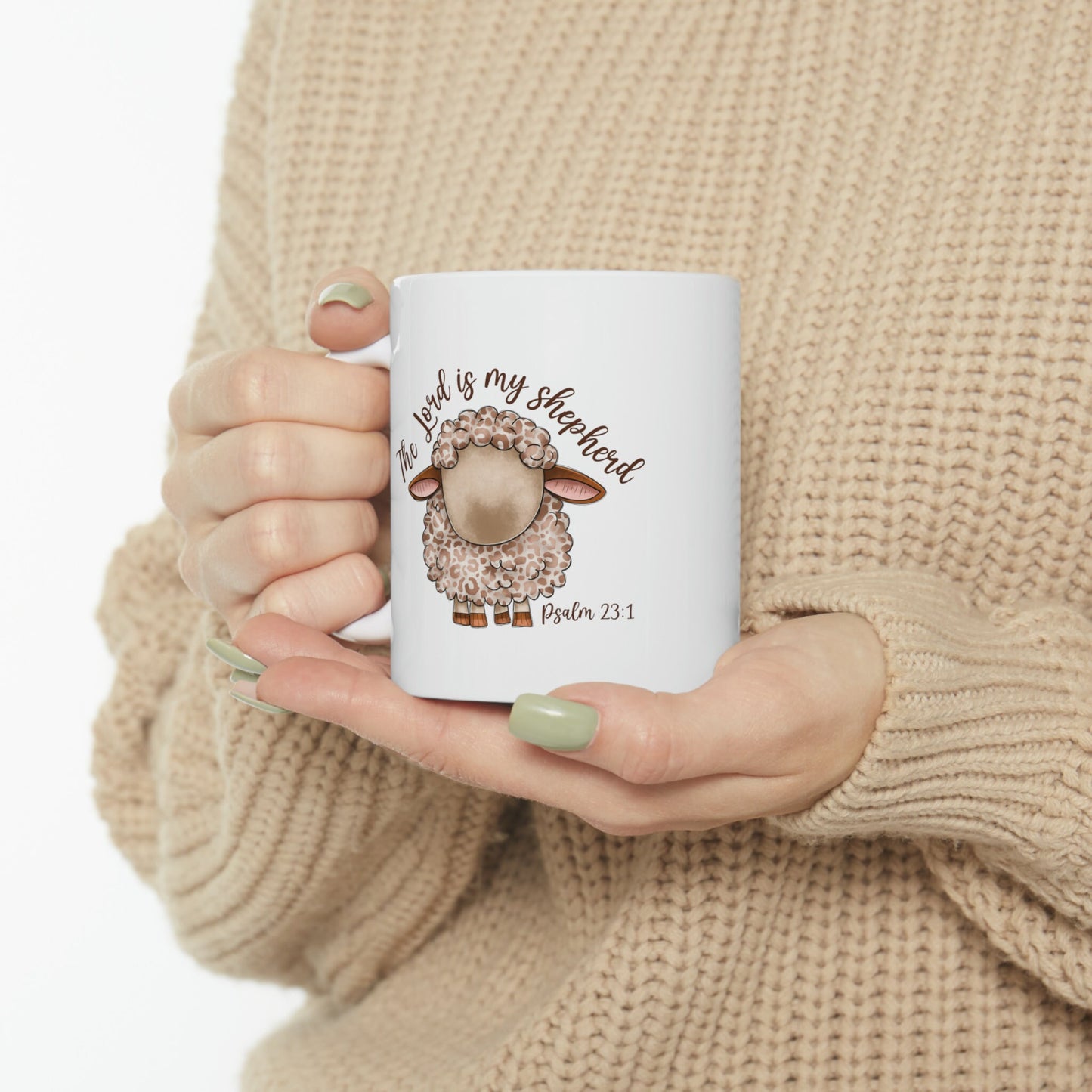 Ceramic Mug, 11oz, Lord is my Shepard bible verse affirmation Christian faith empowering inspiring coffee tea hot chocolate cup decor