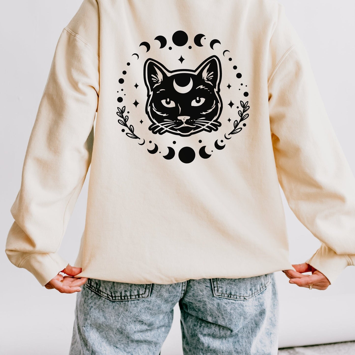 Unisex Lightweight Crewneck Sweatshirt, Celestial long sleeve mystical tarot art design soft light feeling casual everyday sweatshirt