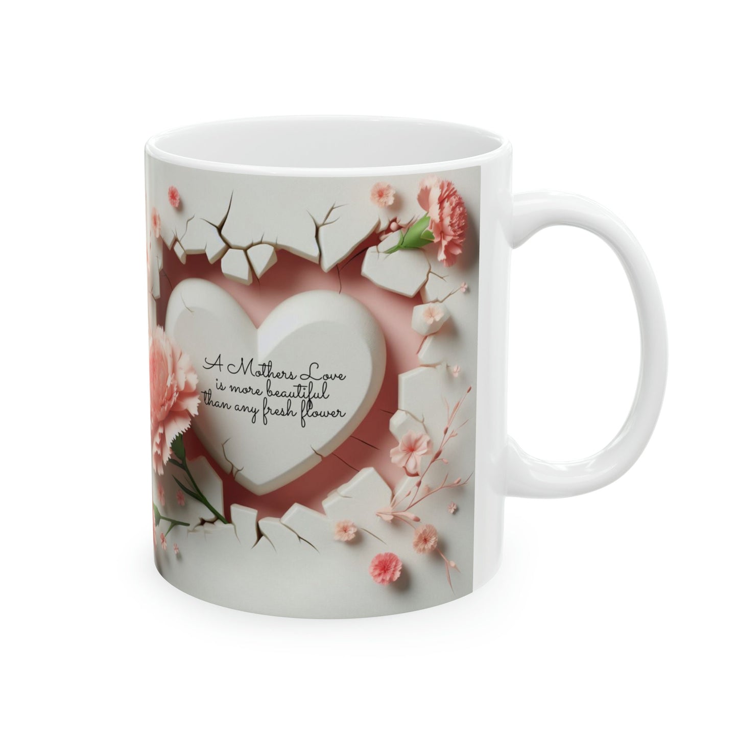 Ceramic Mug, 11oz, beautiful 3D Mothers Day Mug, Carnation pink coffee mug, Stylish Modern mug for Mom, great Mother's Day gift