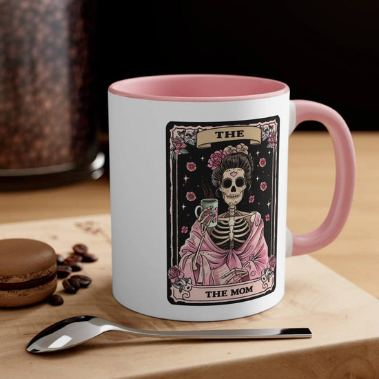 Accent Coffee Mug, 11oz, Mom Tarot Coffee psychic card Momma Day beverage Skeleton pink black tea novelty gift mug The Aurora Touch