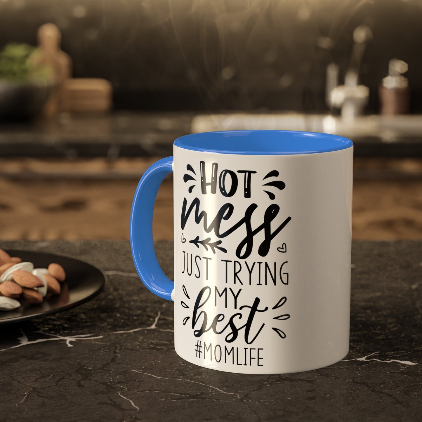 Colorful Mugs, 11oz, Humorous Hot mess Mom Life saying casual 2 tone coffee tea hot cocoa novelty funny cup great gift