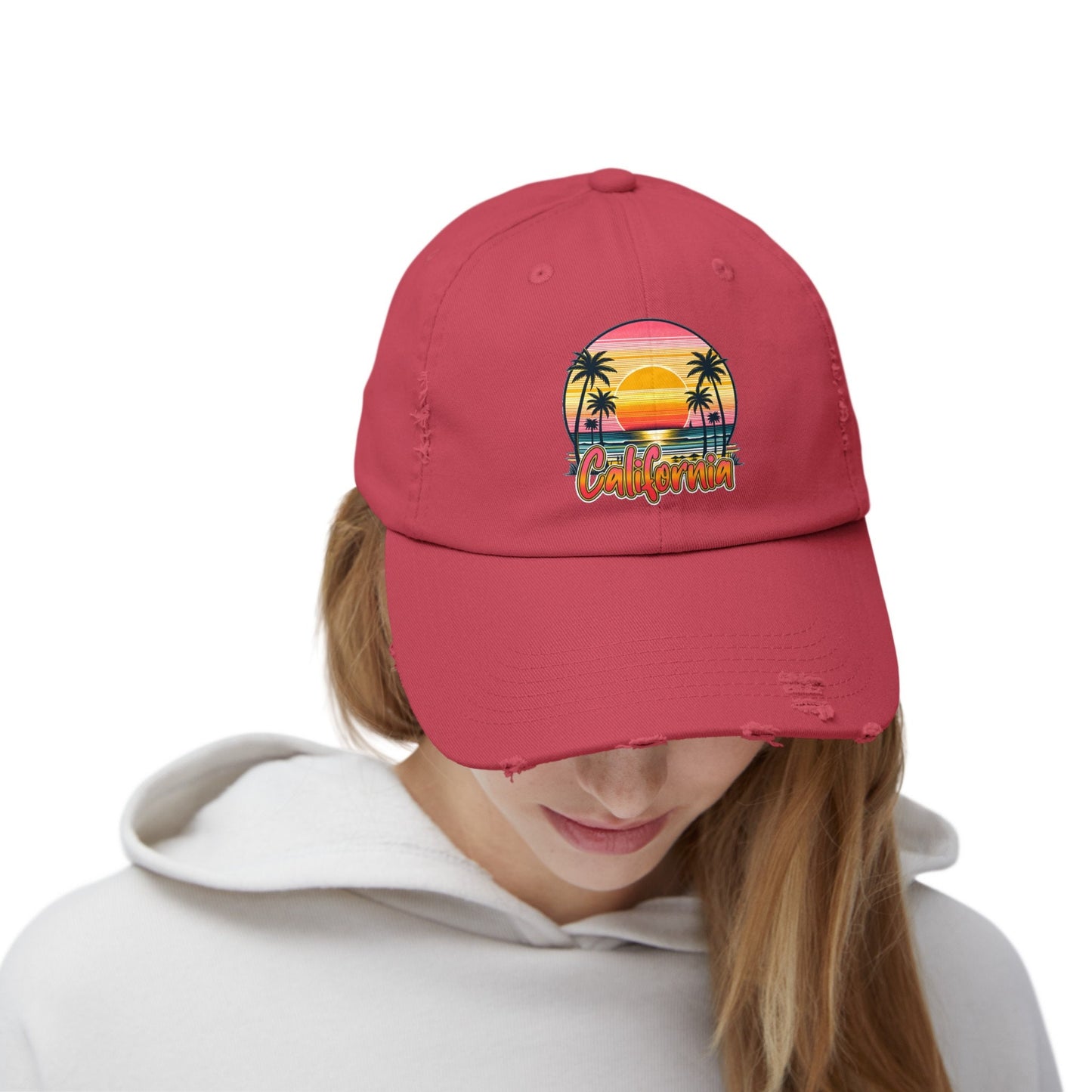 Unisex Distressed Cap, California Summer Beach Day Cap, Casual Tourist Souvenir hat, Everday casual baseball cap, memorable gift