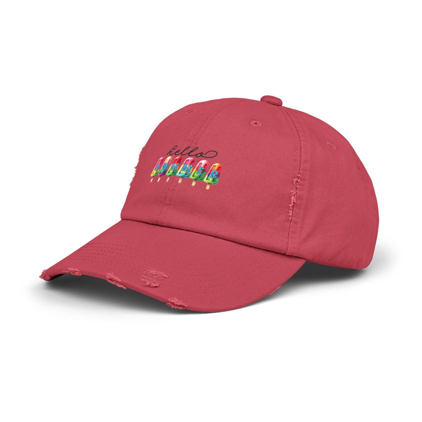 Unisex Distressed Cap, hello summer novelty colorful head cap, daily casual hair cap, Summer Golfing Hat, Everyday casual wear