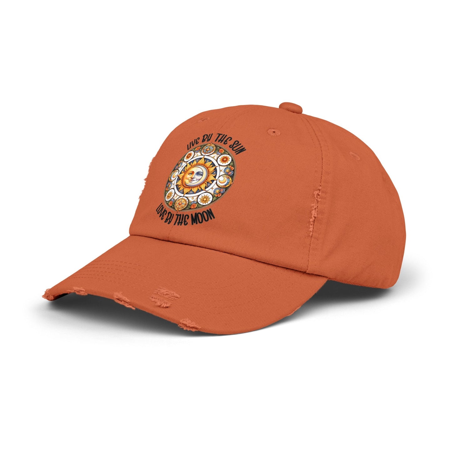 Unisex Distressed Cap, Moon Tarot Inspired designed hat, Celestial designed baseball cap, All Gender baseball hat, Stylish everyday wear