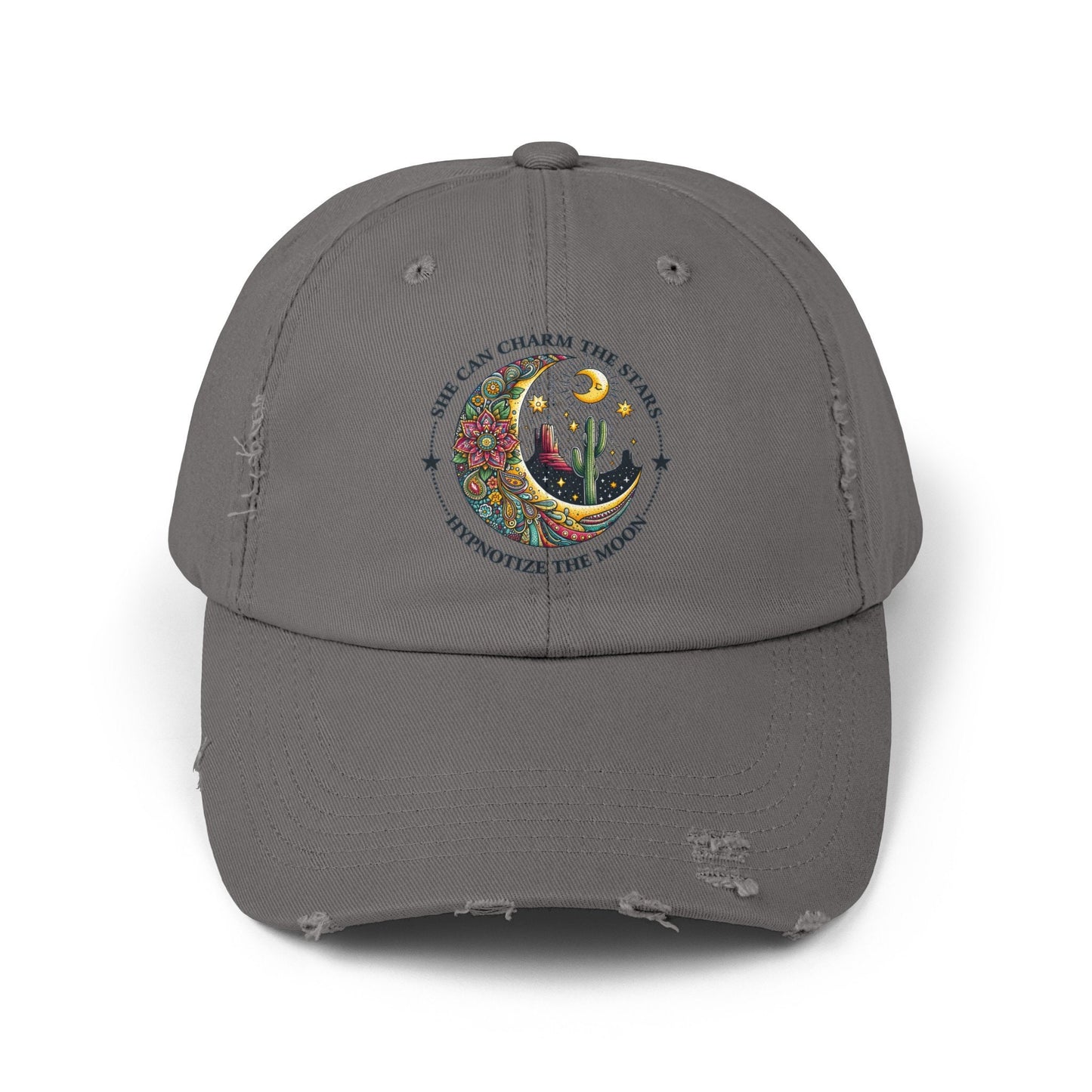 Unisex Distressed Cap, Female empowerment baseball cap, Celestial inspired designed casual hat, great female gift