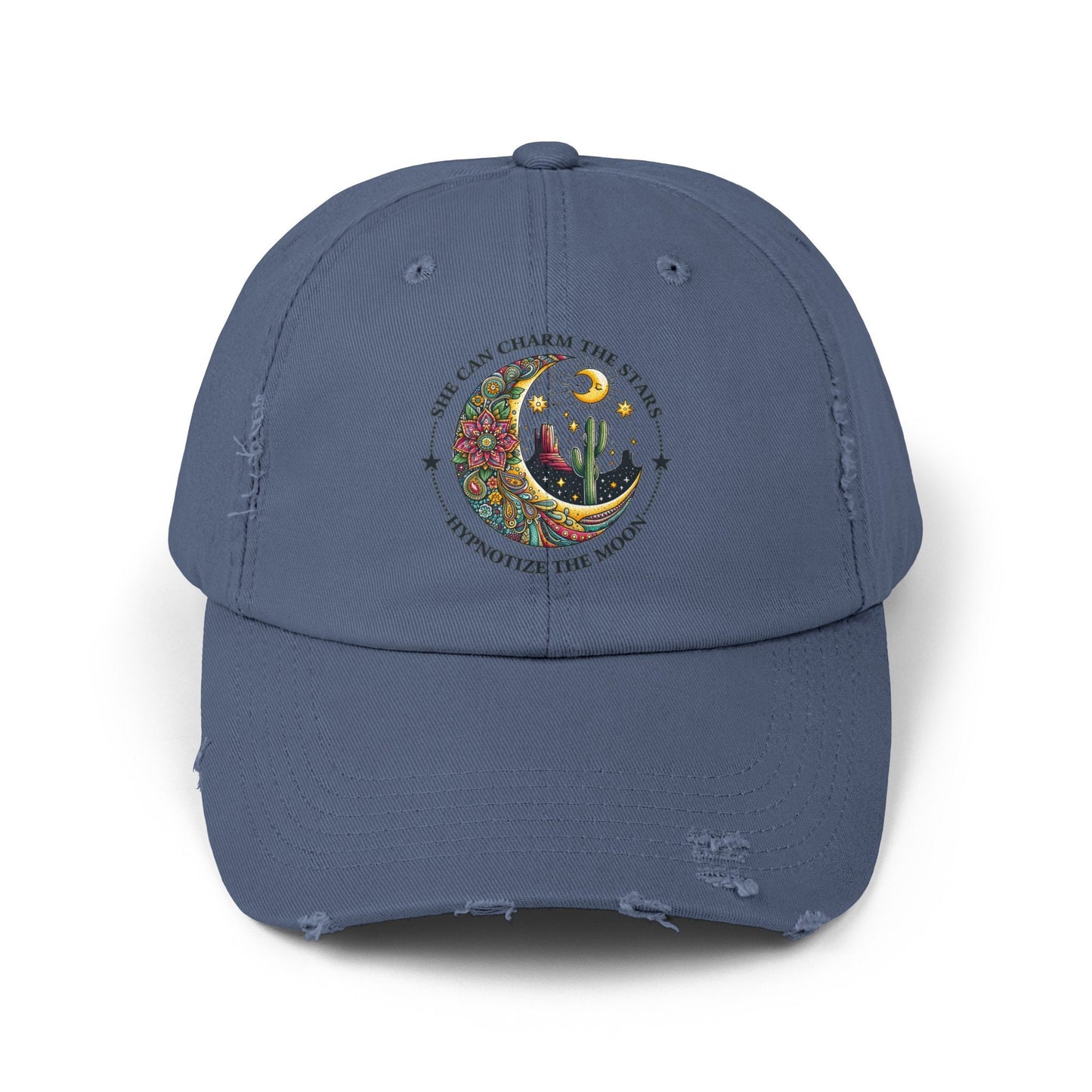 Unisex Distressed Cap, Female empowerment baseball cap, Celestial inspired designed casual hat, great female gift