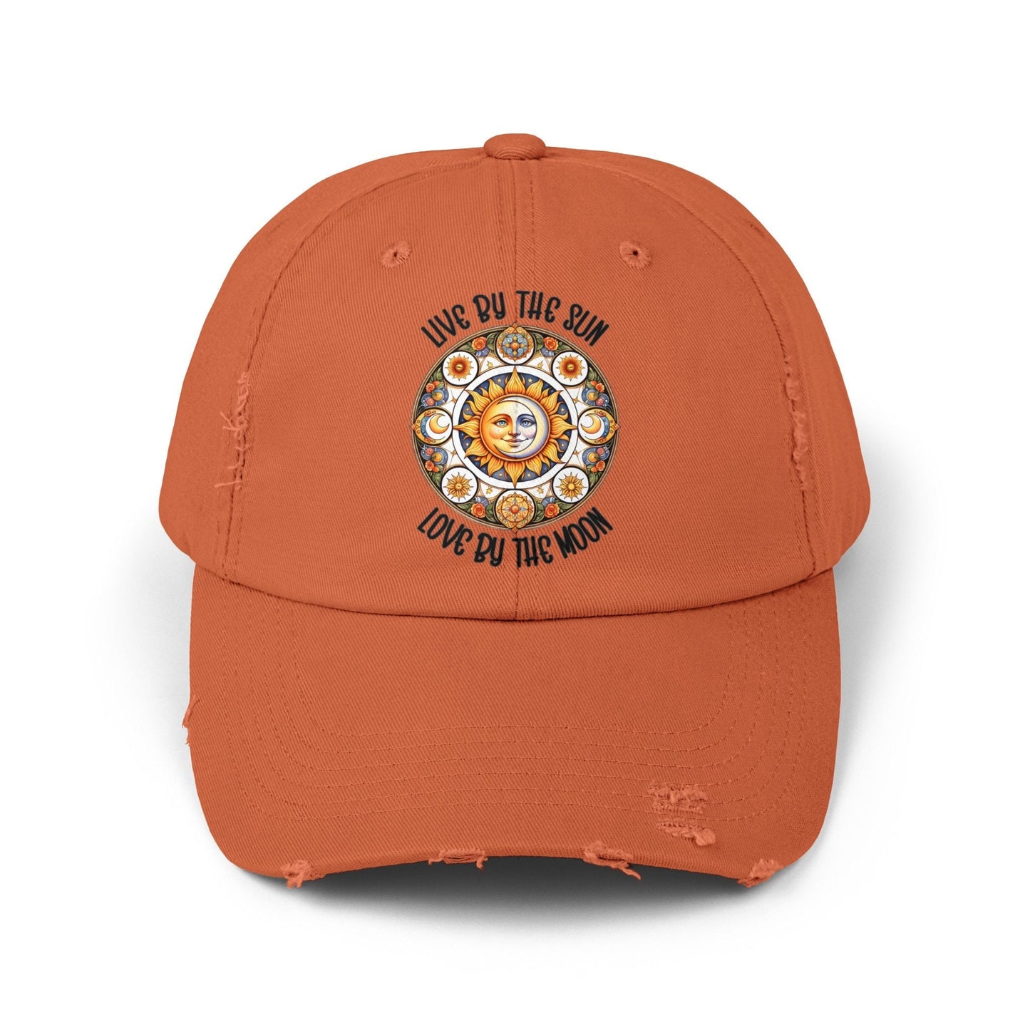 Unisex Distressed Cap, Moon Tarot Inspired designed hat, Celestial designed baseball cap, All Gender baseball hat, Stylish everyday wear