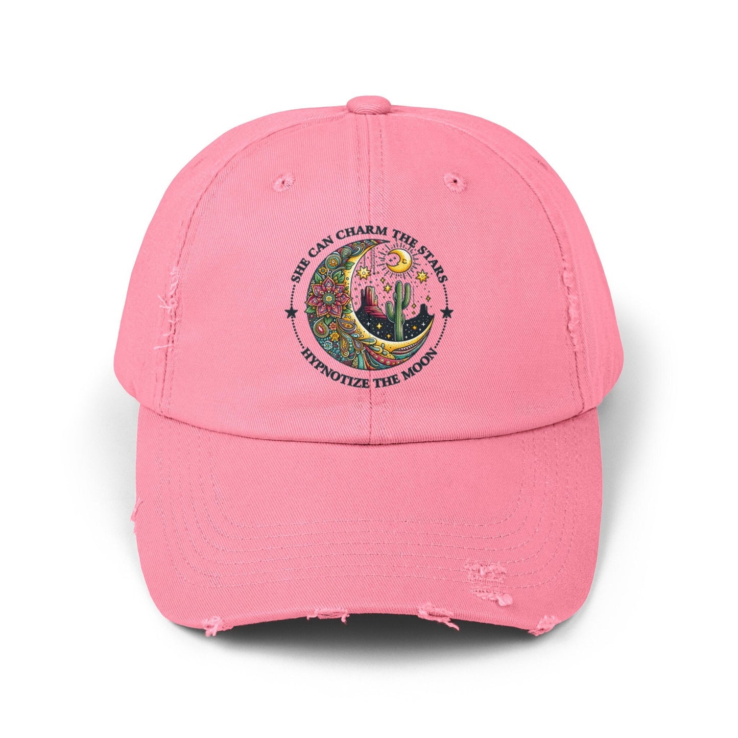 Unisex Distressed Cap, Female empowerment baseball cap, Celestial inspired designed casual hat, great female gift