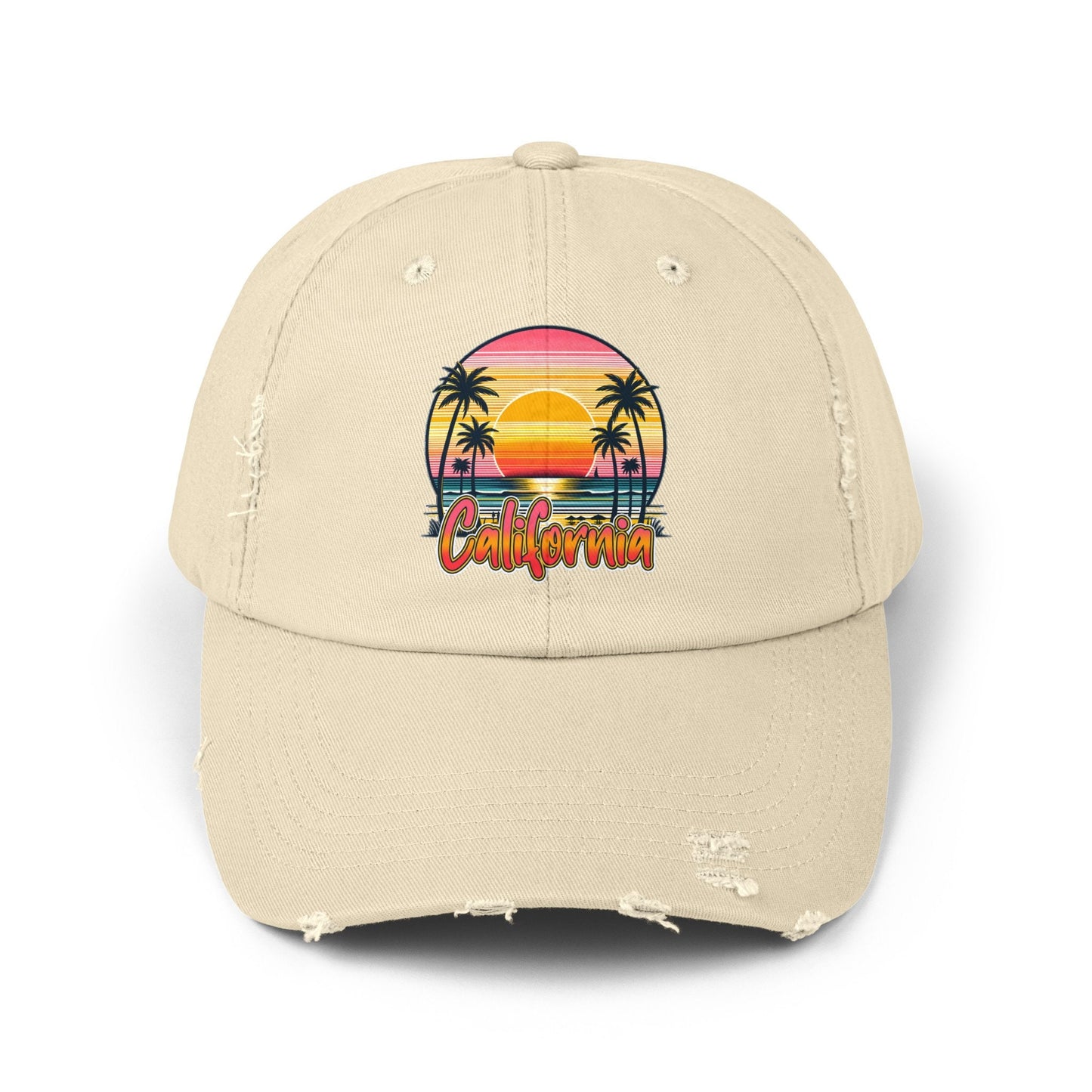 Unisex Distressed Cap, California Summer Beach Day Cap, Casual Tourist Souvenir hat, Everday casual baseball cap, memorable gift