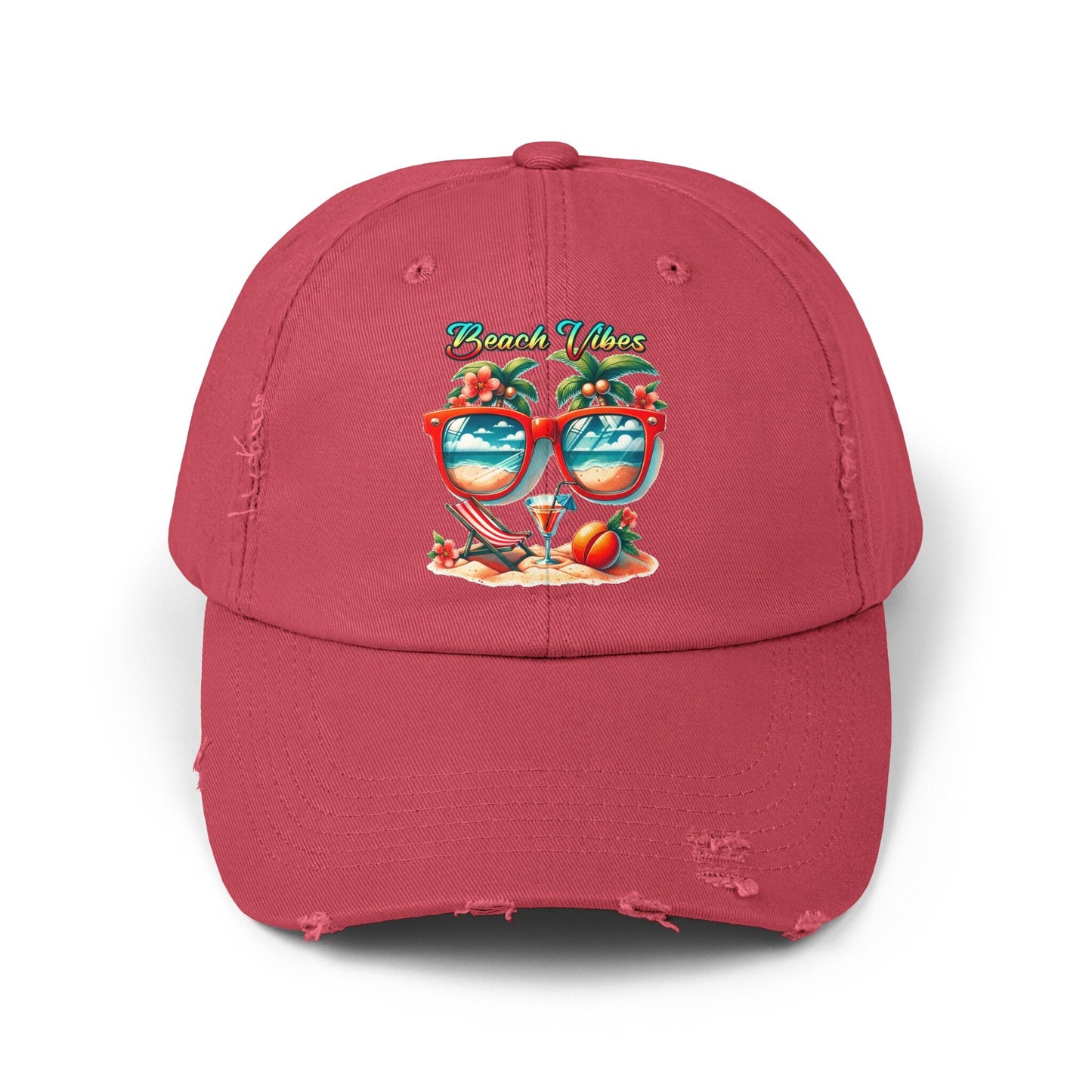 Unisex Distressed Cap, Cool Beach Vibes Casual Summer Laid Back Head cap, Relaxing travel wear, Novelty everyday Golfing hat