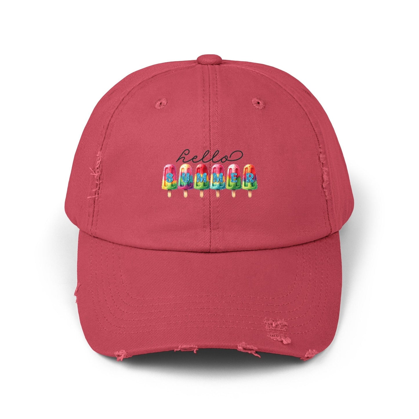 Unisex Distressed Cap, hello summer novelty colorful head cap, daily casual hair cap, Summer Golfing Hat, Everyday casual wear