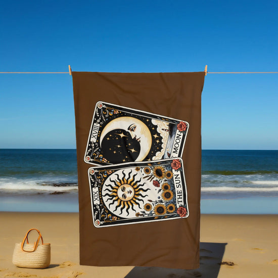 Beach Towel, Brown Celestial Beach Towel, Horoscope Tarot Cards, Great Mystical inspired gift, spiritual inspired gift, Heavy Lush towel The Aurora Touch