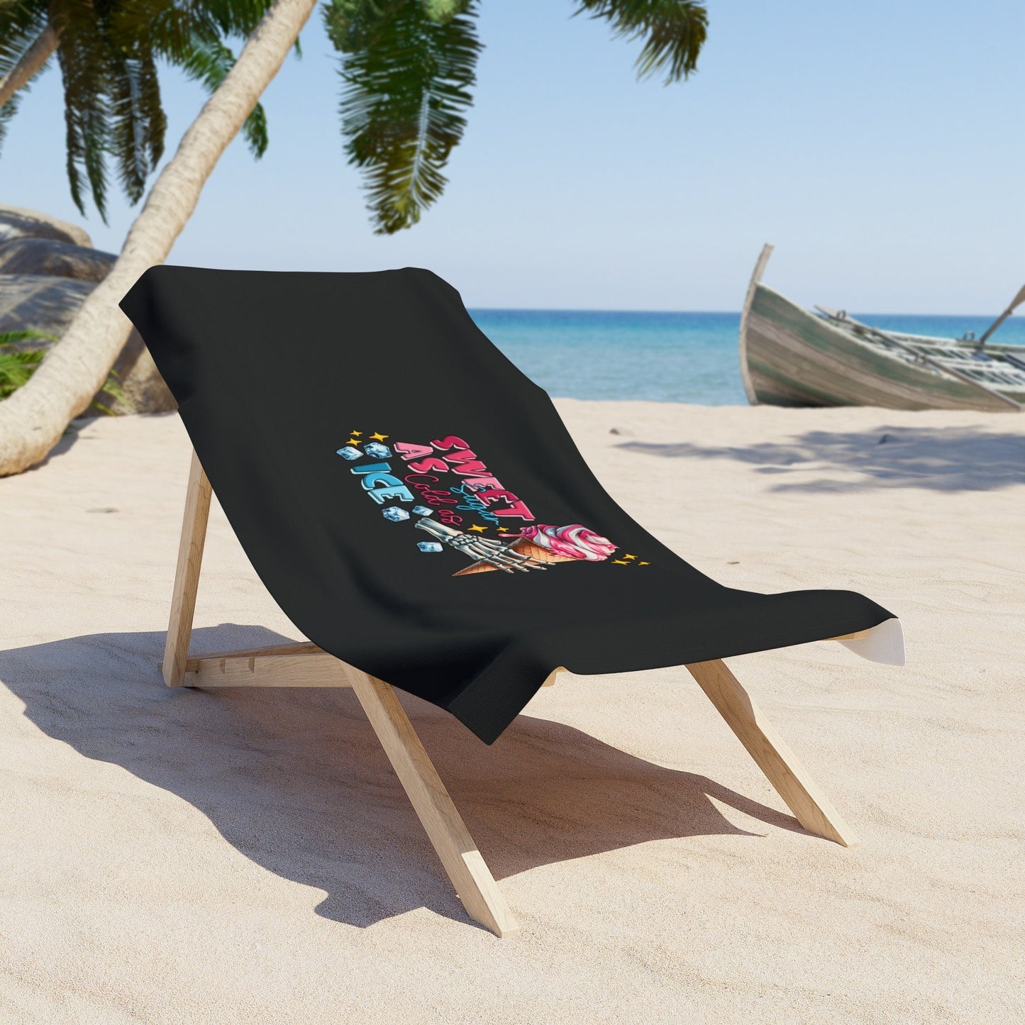 Beach Towel, Lush Soft Thick Black Customized Vivid Color Humorous Print Cotton Oversized Beach Towel