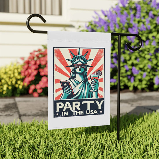 Garden & House Banner, party in the USA Statue of Liberty funny humorous decorative front yard garden flag post stand outside decor The Aurora Touch