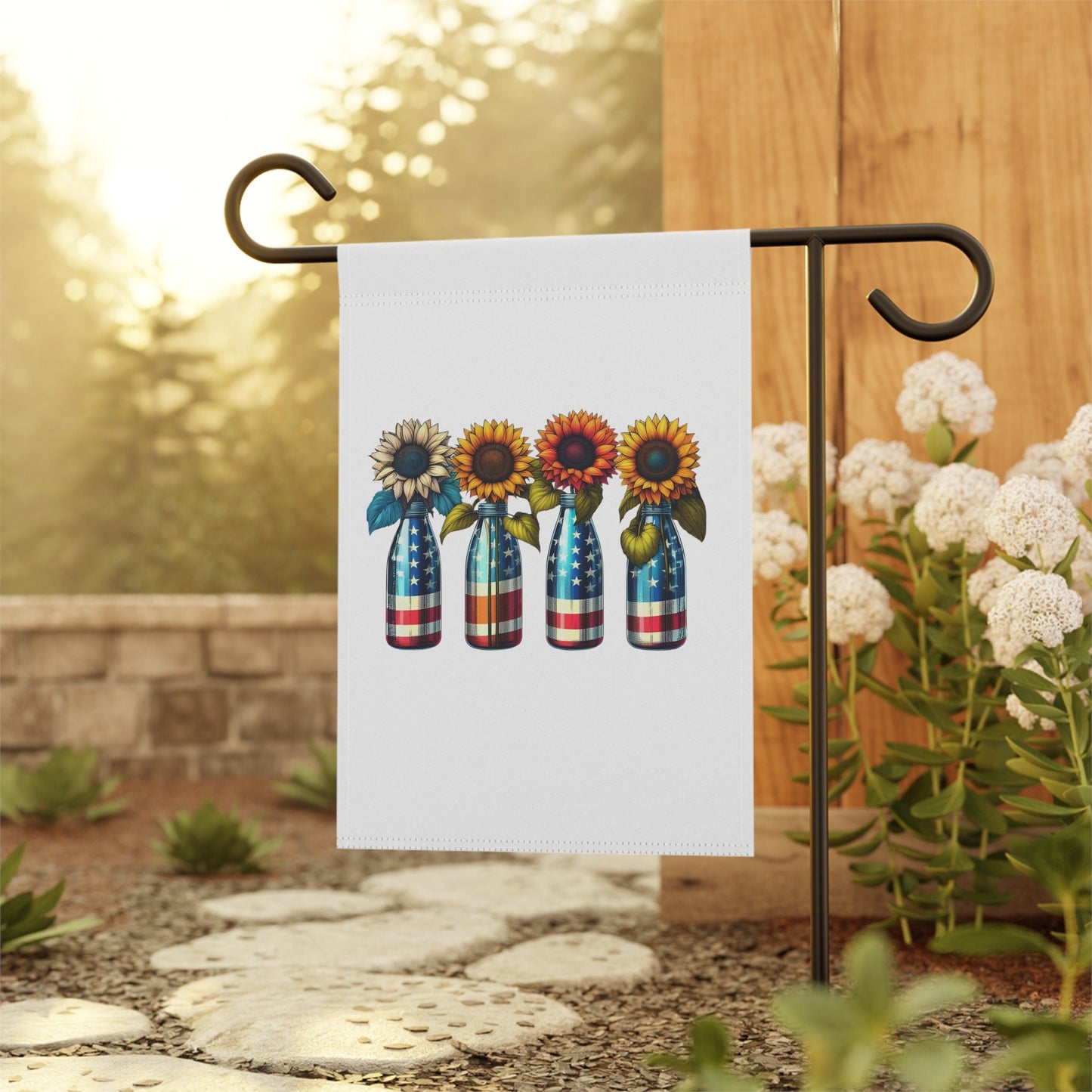 Garden & House Banner, patriotic US National sunflower flag design for outdoor stylish American garden decor
